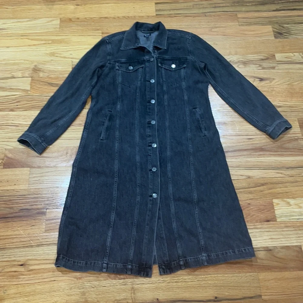 GAP Long Sleeve Denim Dress Icon Denim Duster Jacket Grey  Black M